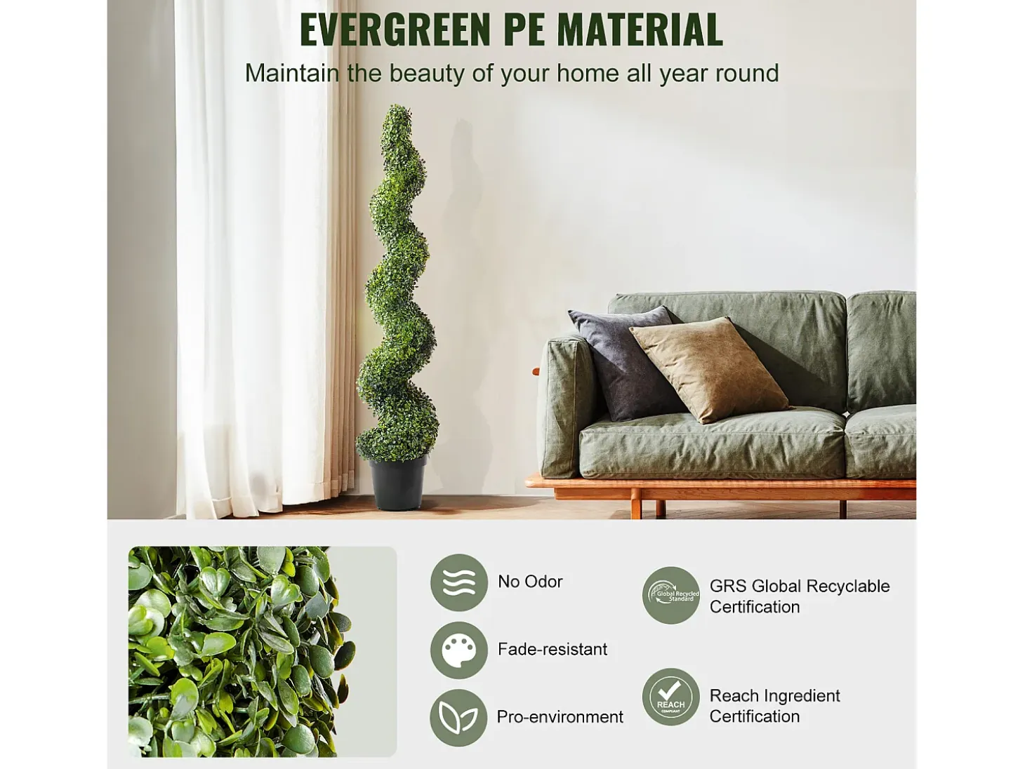 Planta Artificial, SucceBuy 150 cm Boj Artificial Topiario, Resistente a los Rayos UV, Decoraci贸n para el Hogar, 2 Unidades
