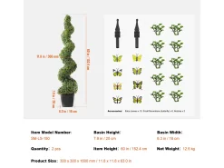 Planta Artificial, SucceBuy 150 cm Boj Artificial Topiario, Resistente a los Rayos UV, Decoraci贸n para el Hogar, 2 Unidades