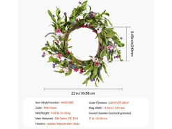 Planta Artificial, SucceBuy Corona Artificial de 55,88 cm, Decoración Rosa y Verde para todas las Estaciones