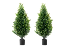 Planta Artificial, SucceBuy Paquete de 2 Árboles Topiarios Artificiales de Cedro de 91 cm Resistentes a los Rayos UV para Decoración Interior/Exterior Verde