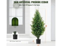 Planta Artificial, SucceBuy Paquete de 2 Árboles Topiarios Artificiales de Cedro de 91 cm Resistentes a los Rayos UV para Decoración Interior/Exterior Verde