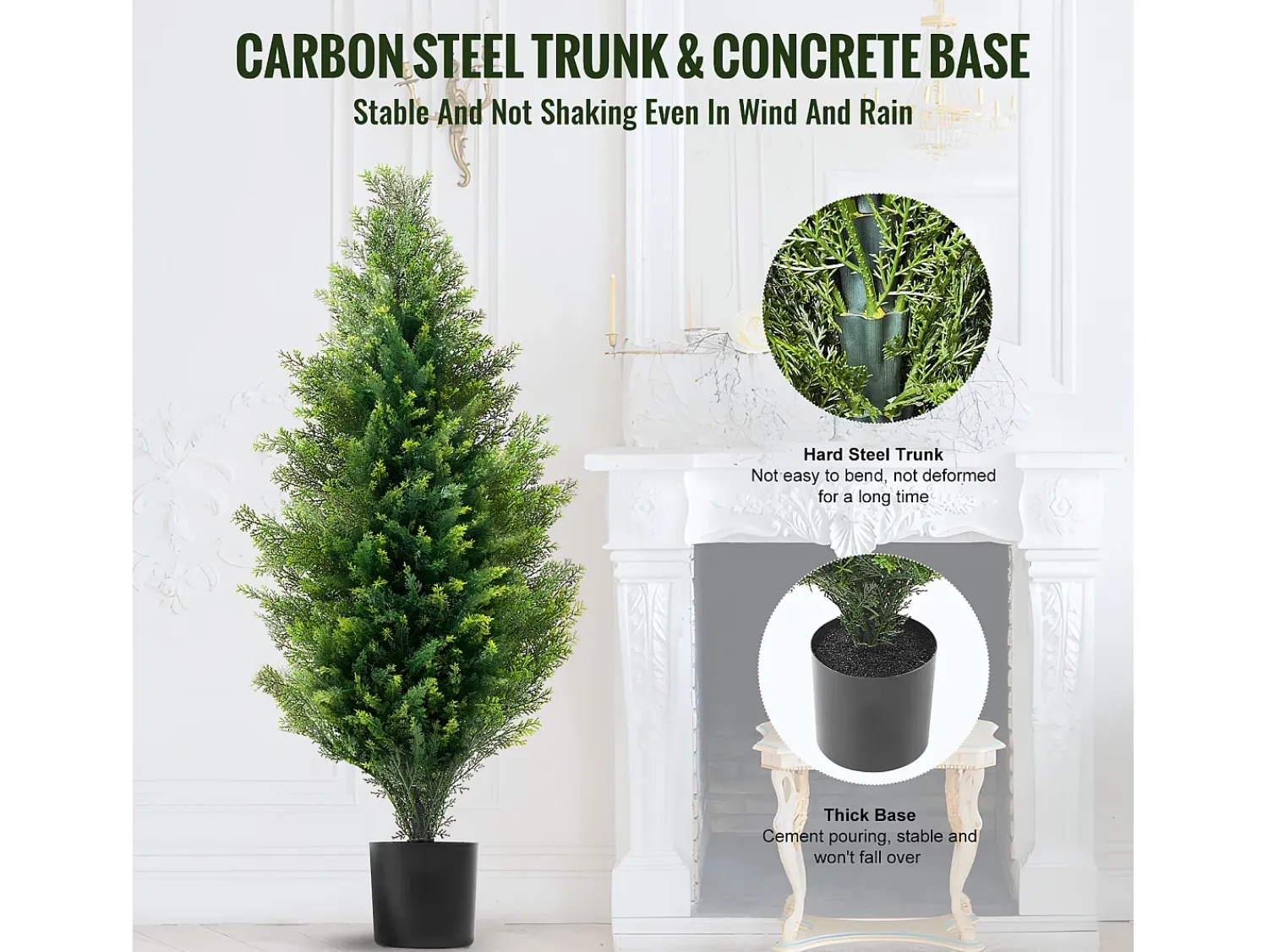 Planta Artificial, SucceBuy Paquete de 2 Árboles Topiarios Artificiales de Cedro de 91 cm Resistentes a los Rayos UV para Decoración Interior/Exterior Verde