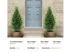 Planta Artificial, SucceBuy Paquete de 2 Árboles Topiarios Artificiales de Cedro de 91 cm Resistentes a los Rayos UV para Decoración Interior/Exterior Verde