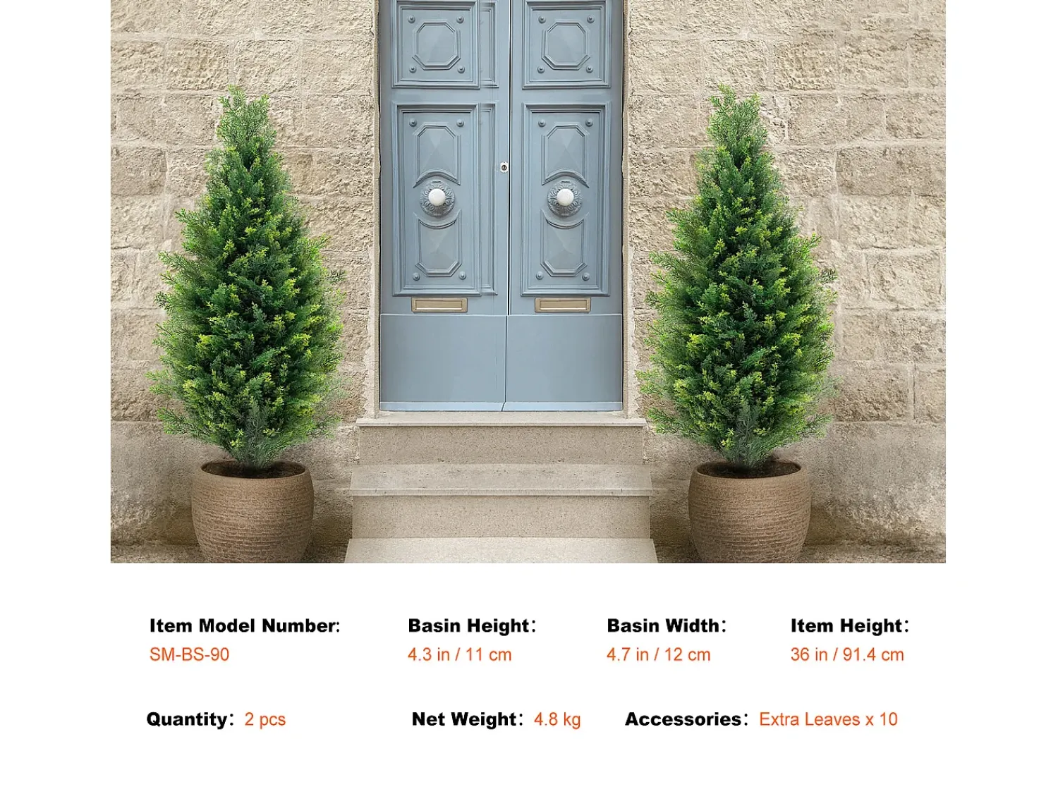 Planta Artificial, SucceBuy Paquete de 2 Árboles Topiarios Artificiales de Cedro de 91 cm Resistentes a los Rayos UV para Decoración Interior/Exterior Verde