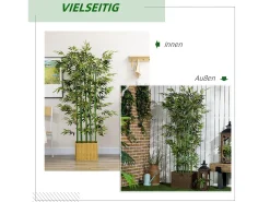 Planta Artificial^Planta de bambú artificial, 180 cm, en maceta de madera de pino, para interior y exterior, decorativa, (35 x 35 x 180 cm) Verde