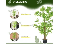 Planta de bambú artificial, 150 cm, con musgo artificial, plástico, verde (17x17x150 cm)