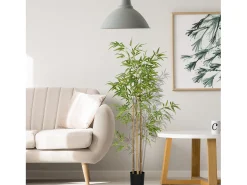 Best Planta de bambú artificial, hojas densas, plástico, (15x15x180cm) Verde