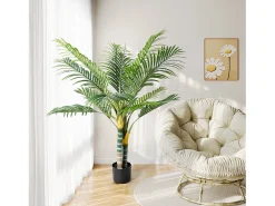 DripeX Planta Artificial^Planta artificial - palma en maceta H 120 cm - palma muy realista - 2 troncal y 15 sábanas - con maceta Verde