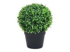 Plantas artificiales de boj (2 unidades, con macetas, bola verde, 37 cm)