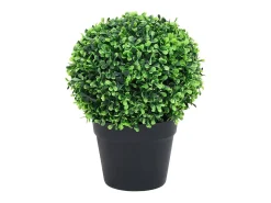 Planta Artificial^Plantas de boj artificial 2 uds forma bola maceta 27 cm ES510725 Verde
