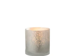 LANA DECO Portavelas Y Vela^Portavelas cilindro agrietado cristal Alt. 15 cm Gris