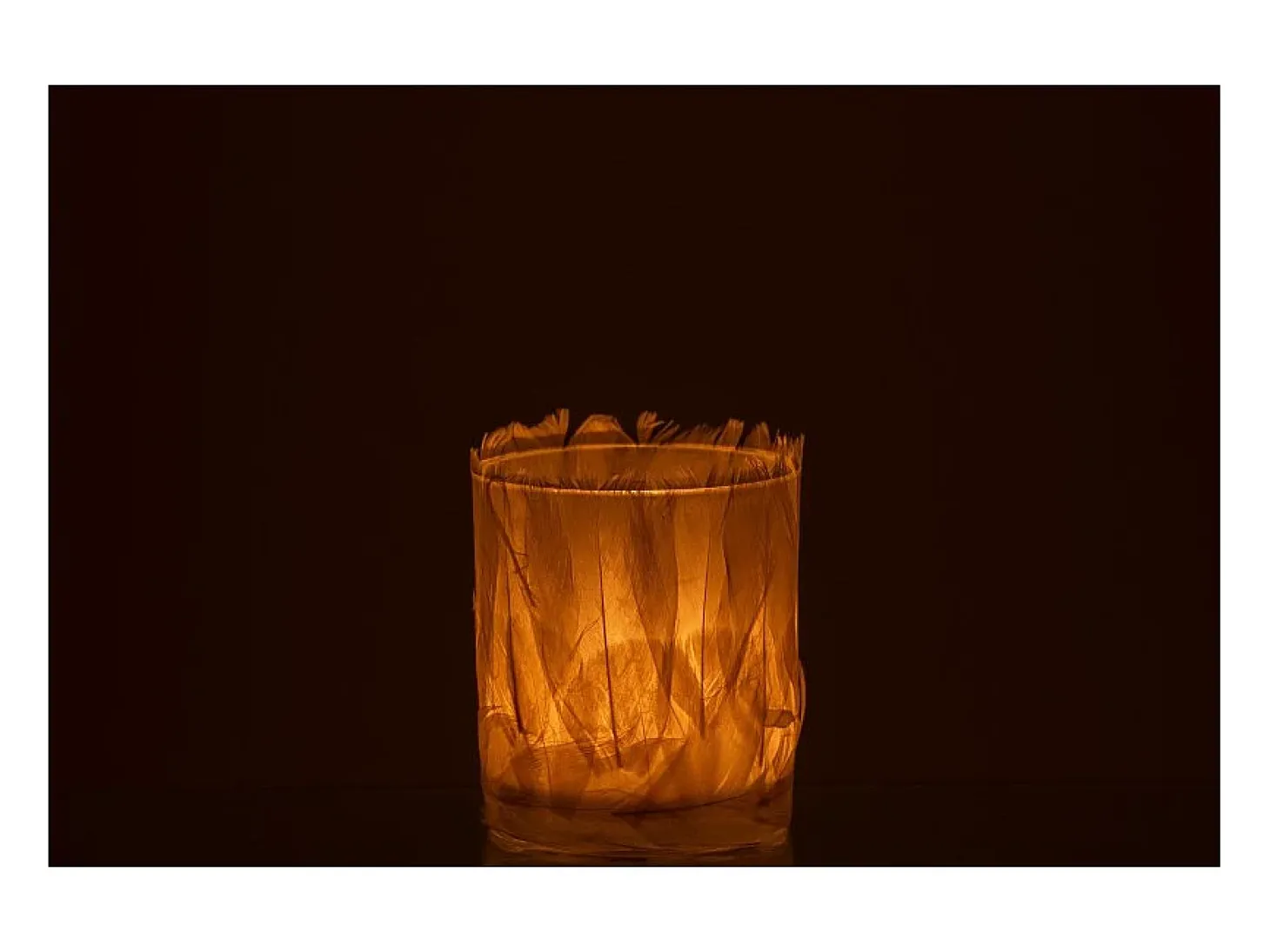 Portavelas de vidrio - Plumas crema 8x8x10 cm