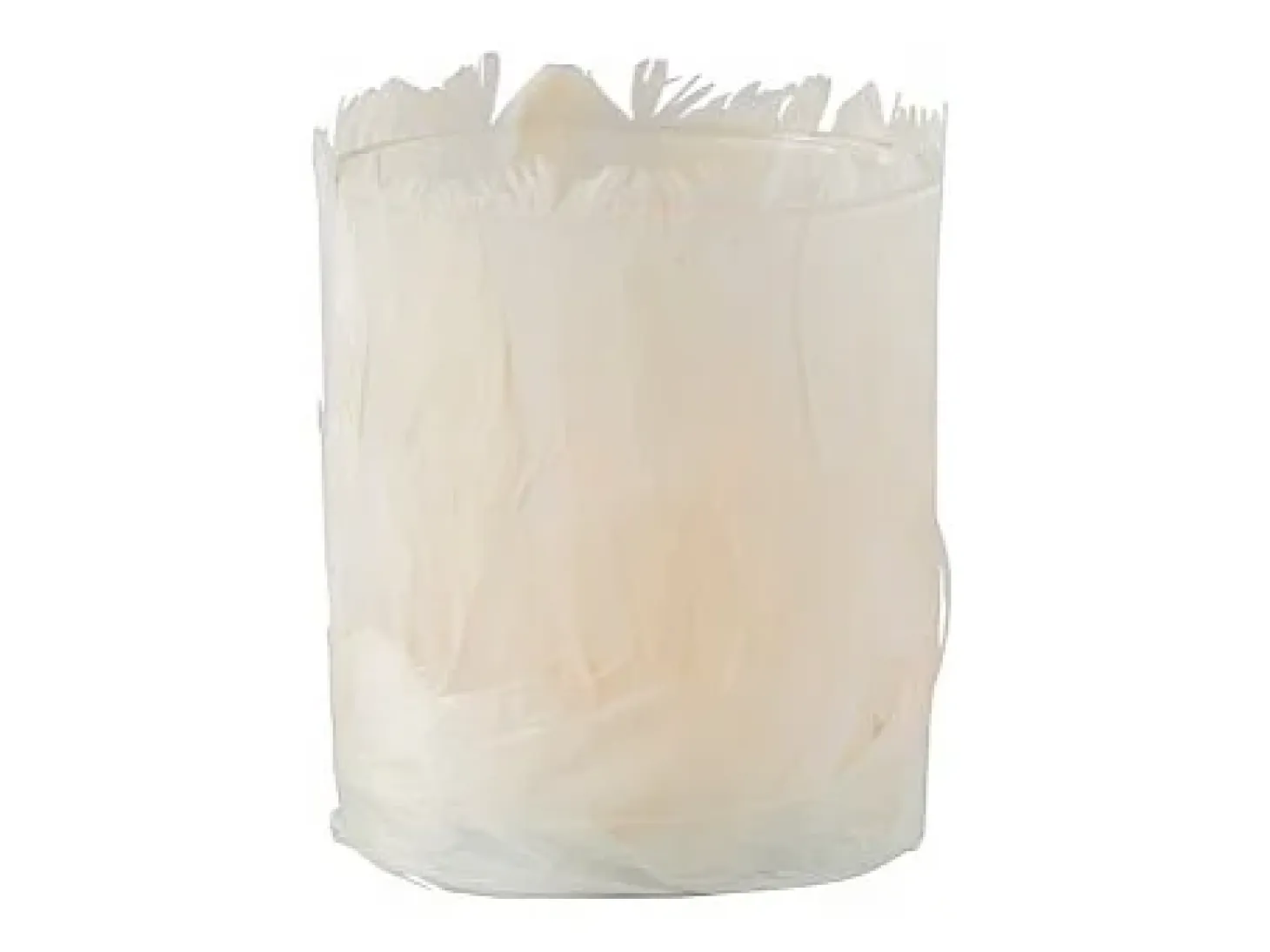 Portavelas de vidrio - Plumas crema 8x8x10 cm