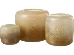 Portavelas de vidrio marrón y beige de 14x14x13cm