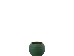 Portavelas irregular a rayas de vidrio verde 12x12x9cm