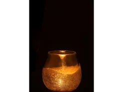 Portavelas mitad perlas redondo cristal oro Alt. 18 cm