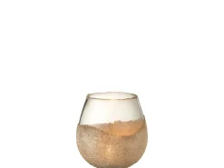 Portavelas mitad perlas redondo cristal oro Alt. 18 cm
