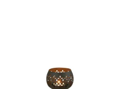 Portavelas perforado de hierro negro 13x13x9cm