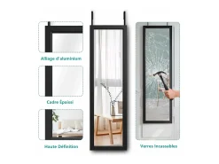 New DripeX Puerta de la pared colgante de espejo 110x33cm, longitud del espejo completo en vidrio templado con 2 ganchos de suspensión para puerta, altura ajustable - Negro