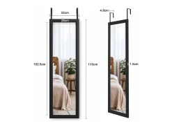 New DripeX Puerta de la pared colgante de espejo 110x33cm, longitud del espejo completo en vidrio templado con 2 ganchos de suspensión para puerta, altura ajustable - Negro