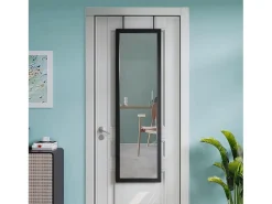 New DripeX Puerta de la pared colgante de espejo 110x33cm, longitud del espejo completo en vidrio templado con 2 ganchos de suspensión para puerta, altura ajustable - Negro