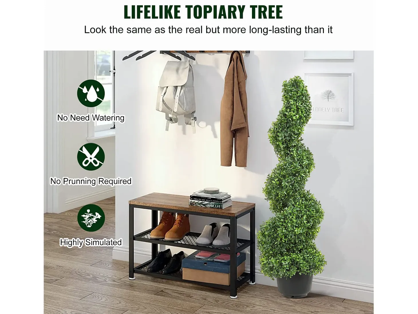 Árbol Topiario Artificial SucceBuy Árbol Topiario Artificial en Espiral de 1,2 m, Resistente a Los Rayos UV, Ideal para Decoración de Interiores y Exteriores.