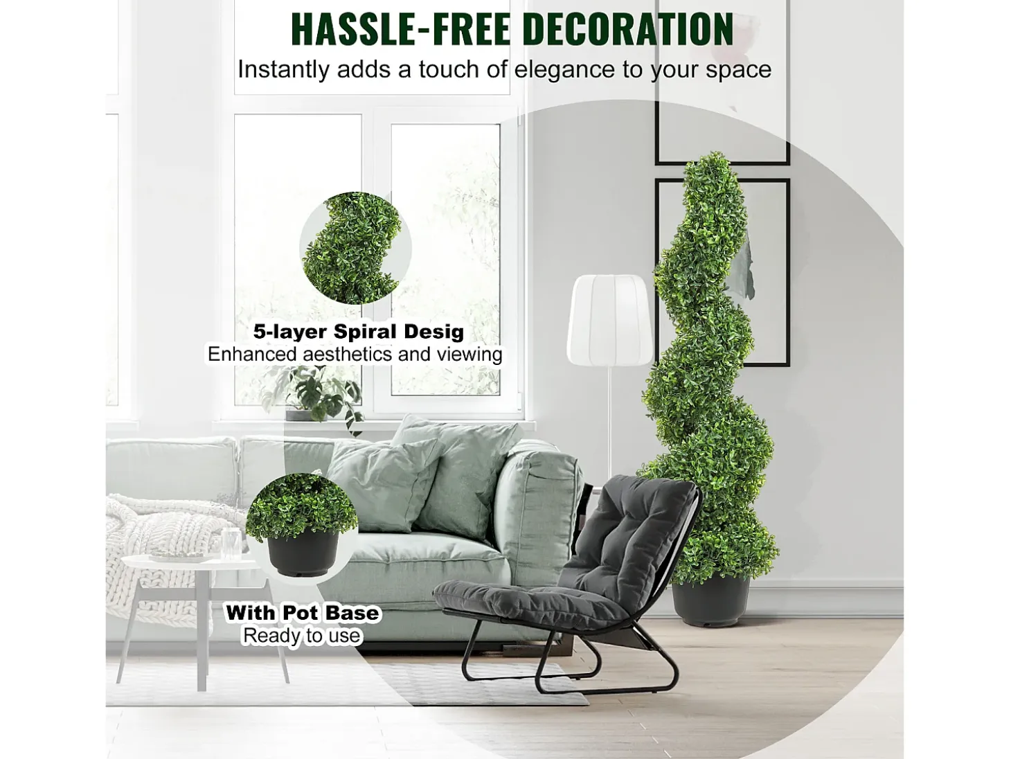 Árbol Topiario Artificial SucceBuy Árbol Topiario Artificial en Espiral de 1,2 m, Resistente a Los Rayos UV, Ideal para Decoración de Interiores y Exteriores.