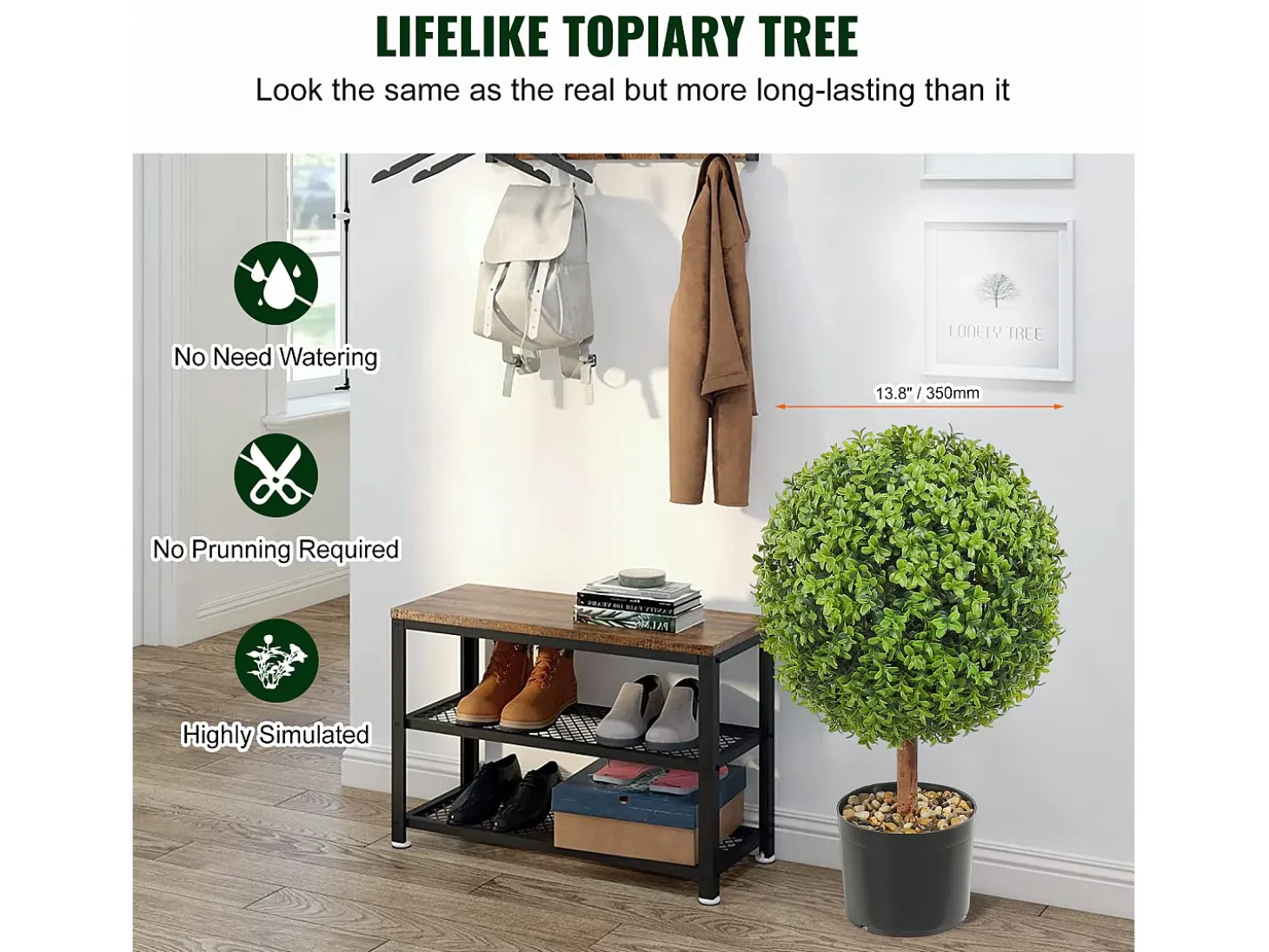 Árbol Topiario Artificial SucceBuy Árbol Topiario Artificial de 2 Pies, Planta Falsa, Hojas Reemplazables, Decoración Del Hogar.