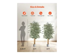 Árboles Artificiales SucceBuy Ficus Artificial de 180 cm con Maceta Negra, Planta Artificial Grande con Tronco de Madera Natural y Follaje Verde Realista