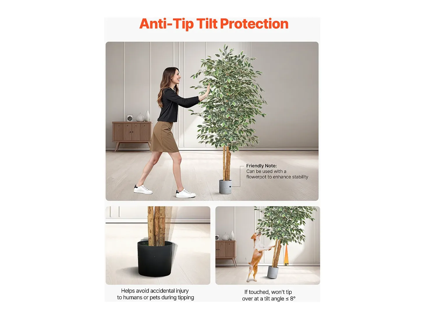 Árboles Artificiales SucceBuy Ficus Artificial de 180 cm con Maceta Negra, Planta Artificial Grande con Tronco de Madera Natural y Follaje Verde Realista