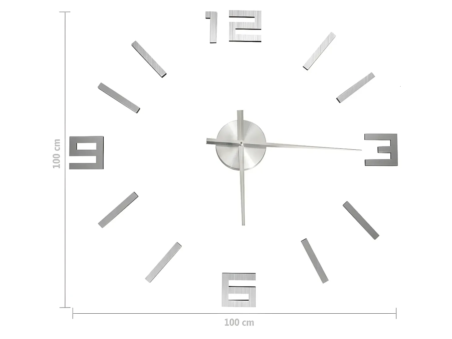 Reloj 3D de pared con diseño moderno plateado 100 cm XXL ES459173