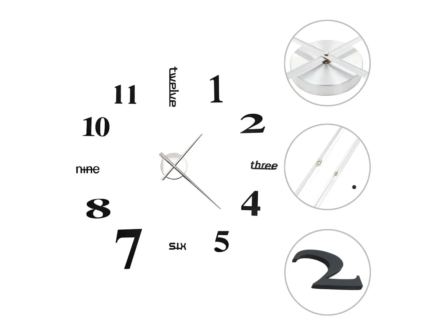 Reloj 3D de pared con diseño moderno 100 cm XXL negro ES648634