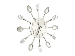 Clearance Reloj de pared diseño cuchara y tenedor 31 cm aluminio ES906791 Plateado