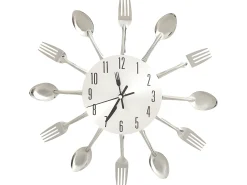 Clearance Reloj de pared diseño cuchara y tenedor 31 cm aluminio ES906791 Plateado
