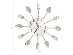 Clearance Reloj de pared diseño cuchara y tenedor 31 cm aluminio ES906791 Plateado