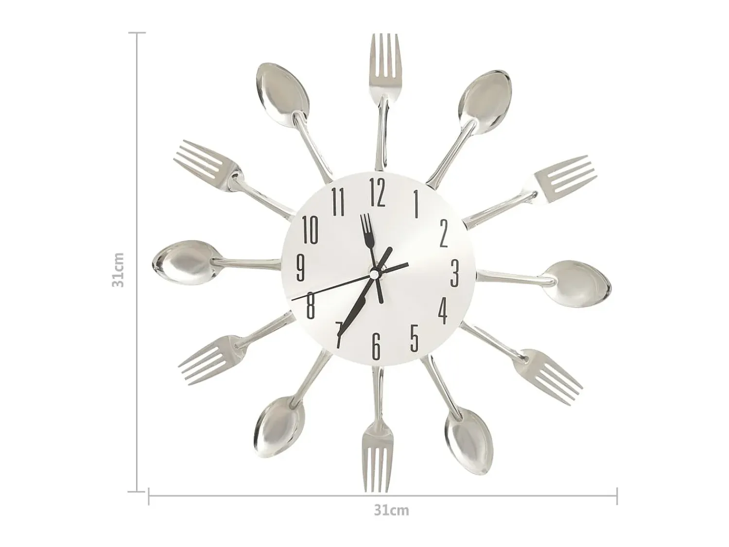 Clearance Reloj de pared diseño cuchara y tenedor 31 cm aluminio ES906791 Plateado