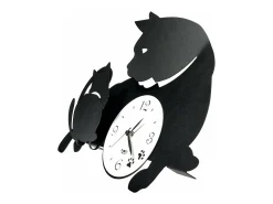 Reloj De Pared^Reloj de pared Mamma Gatta 38x27 cm en hierro - Diseño de gato y gatitos - Mecanismo de batería silencioso - Fabricado en Italia Negro