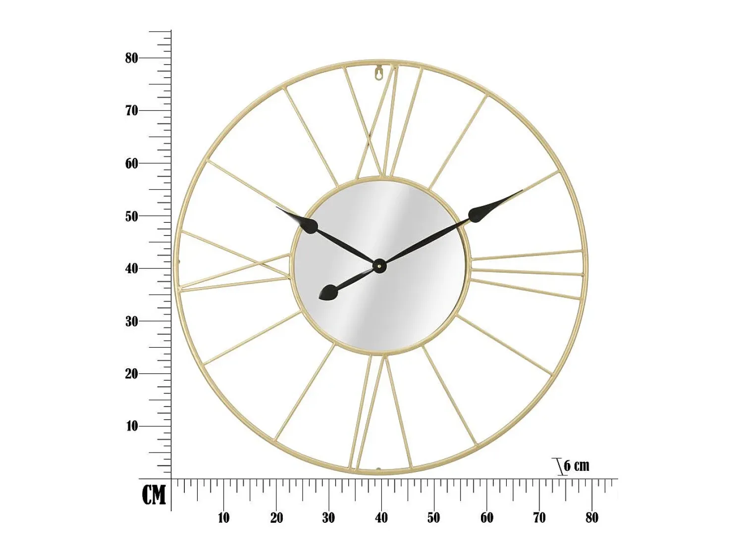 Reloj de pared redondo de metal 80 cm con espejo Stick Dorado