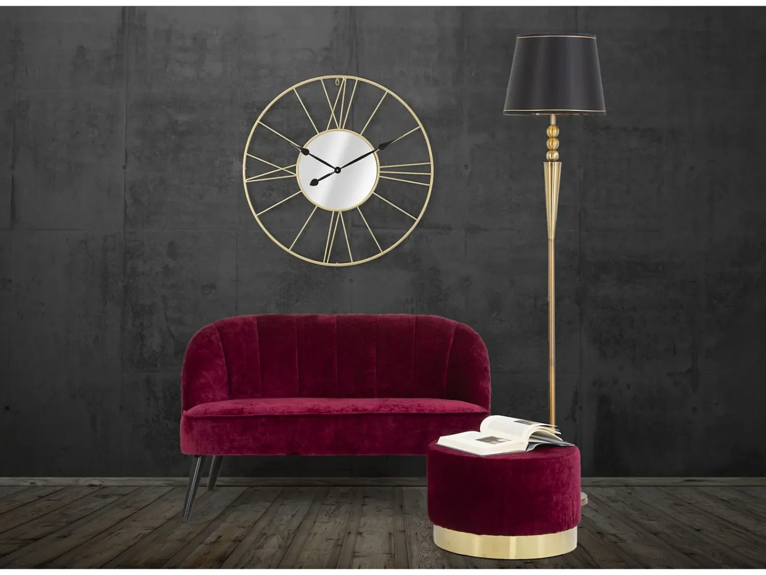 Reloj de pared redondo de metal 80 cm con espejo Stick Dorado
