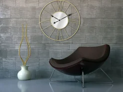 Reloj de pared redondo de metal 80 cm con espejo Stick Dorado