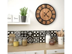 Reloj de pared vintage movimiento cuarzo madera metal 60 cm XXL ES413888