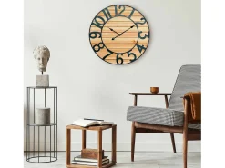 Reloj de Pared Vintage Negro/Madera Clara Ø60cm Thinia Home