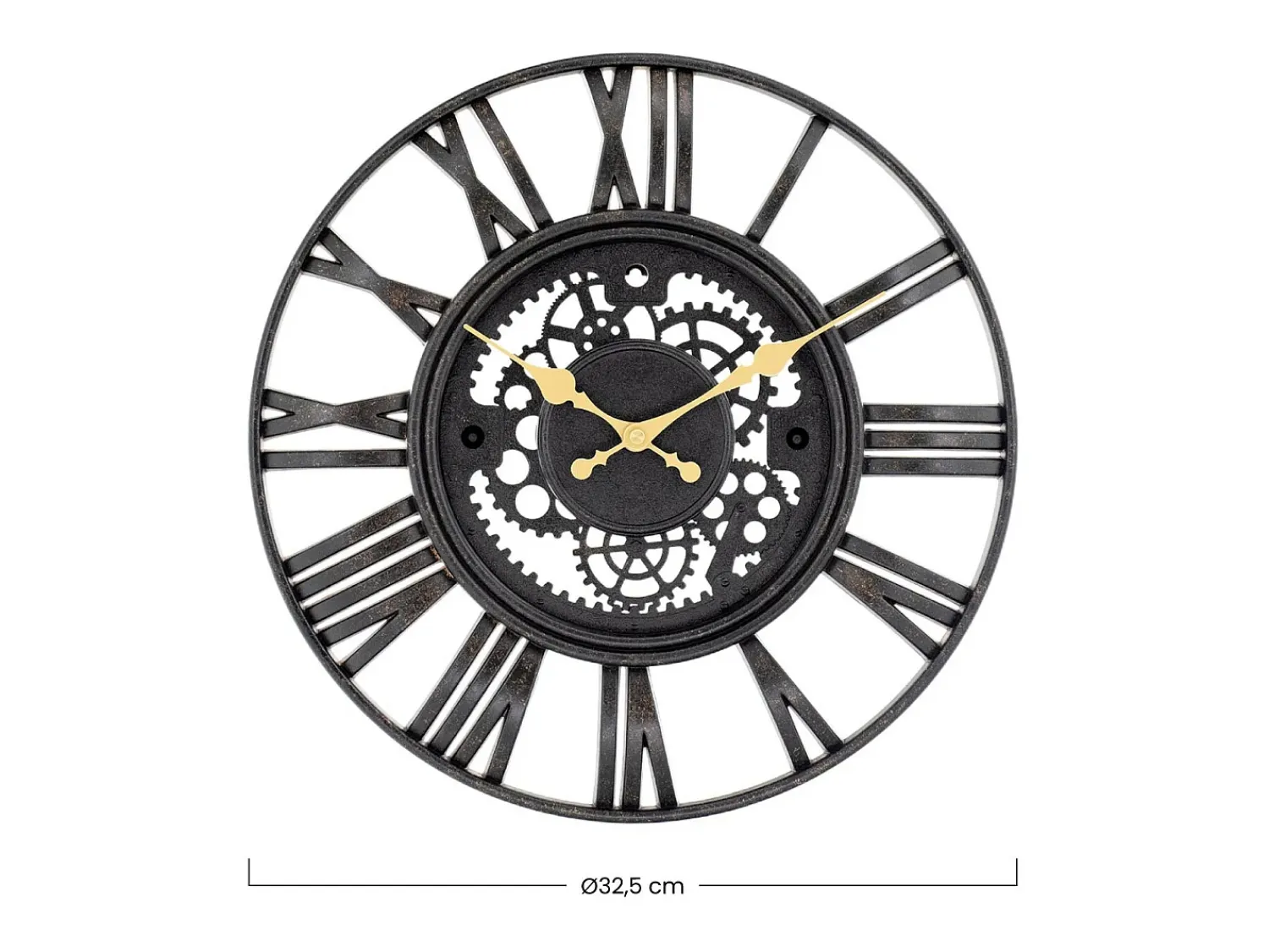 New THINIA HOME Reloj de Pared Vintage Troquelado /Dorado Ø38 cm Negro