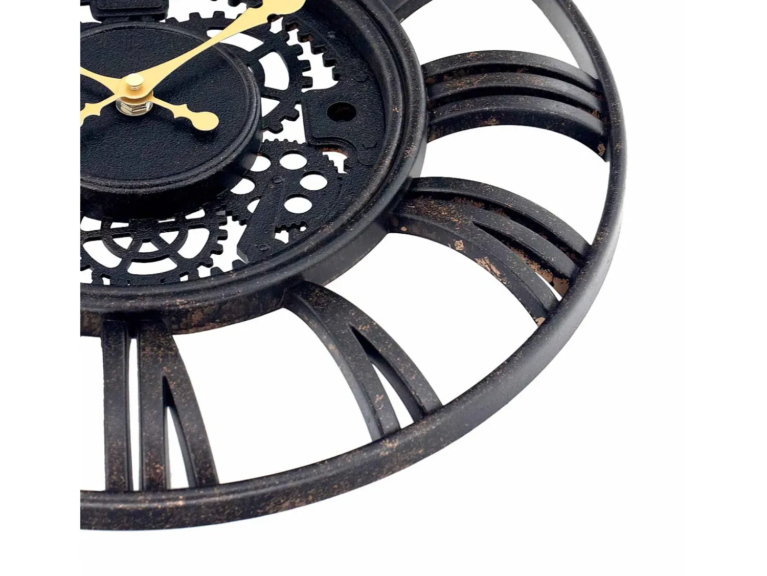 New THINIA HOME Reloj de Pared Vintage Troquelado /Dorado Ø38 cm Negro