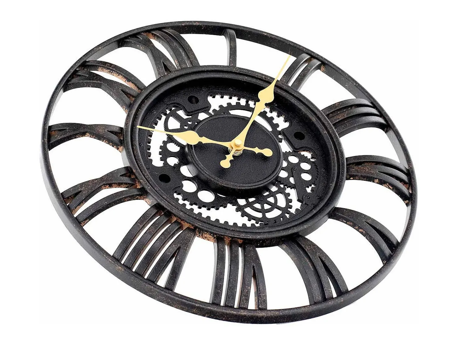 New THINIA HOME Reloj de Pared Vintage Troquelado /Dorado Ø38 cm Negro