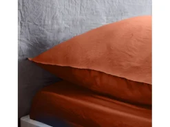 Ropa de cama de microfibra lavada color terracota, 2 plazas