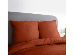 Ropa de cama de microfibra lavada color terracota, 2 plazas