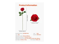 Rosa Artificial SucceBuy Flores Artificiales 508 mm Ramos de Flores Artificiales, Aspecto Realista con Cabeza de Rosa de 70 mm Rojo, Lote de 500