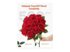 Rosa Artificial SucceBuy Flores Artificiales 508 mm Ramos de Flores Artificiales, Aspecto Realista con Cabeza de Rosa de 70 mm Rojo, Lote de 500