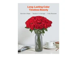 Rosa Artificial SucceBuy Flores Artificiales 508 mm Ramos de Flores Artificiales, Aspecto Realista con Cabeza de Rosa de 70 mm Rojo, Lote de 500